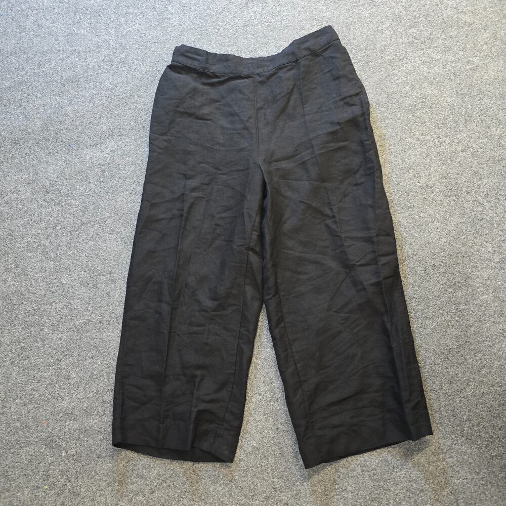 Boston Proper Pants Womens Size Medium Black Wide Leg Linen Blend Capsule Casual
